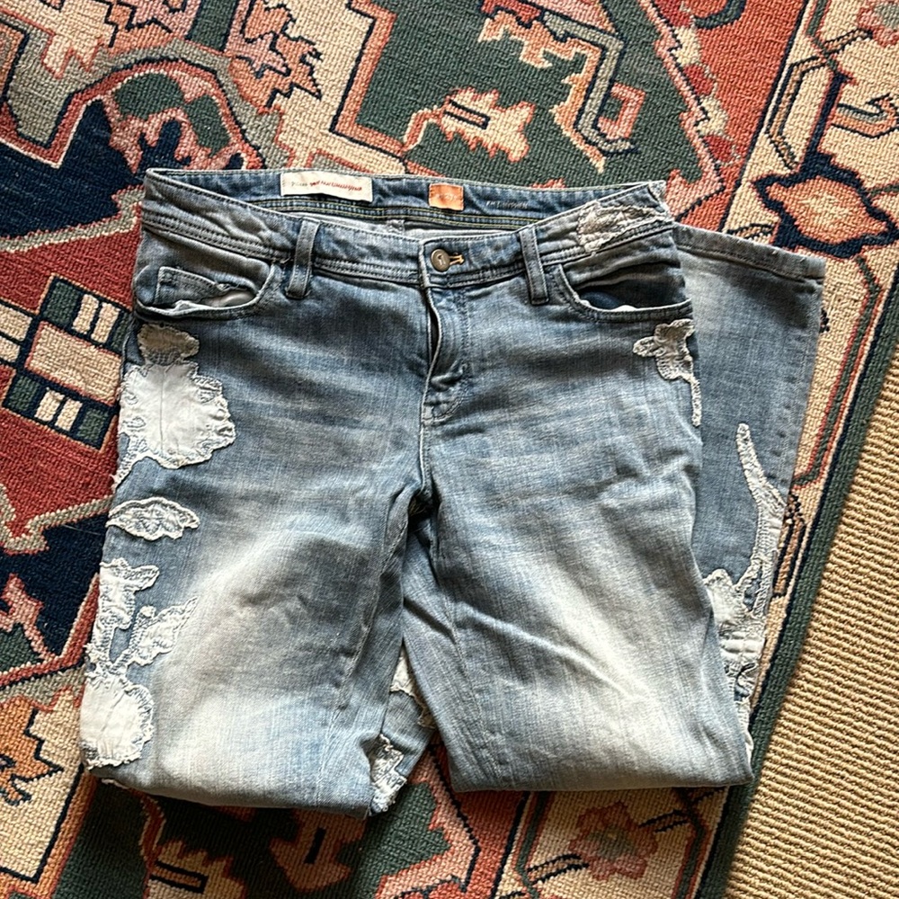 Pilcro and the Letterpress Light Blue Embroidered Boyfriend Jeans